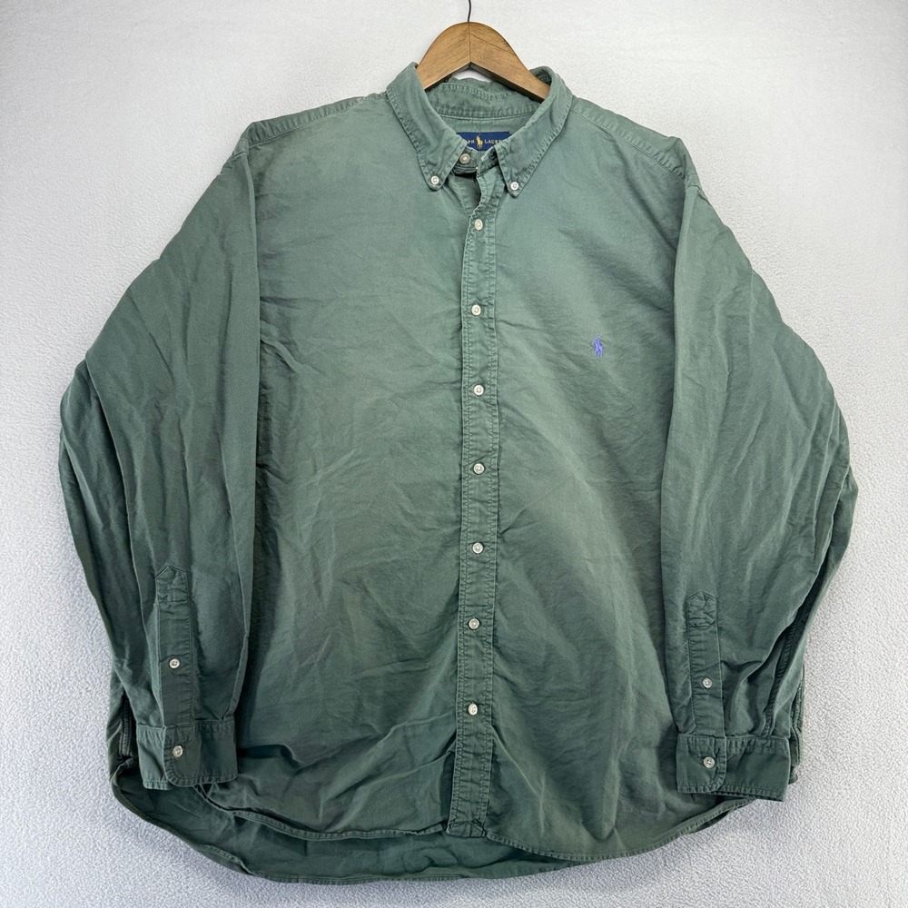 Ralph Lauren Button Down Shirt Mens 2XB 2XL Big Tall Green Oxford OCBD Thick - Picture 2 of 10